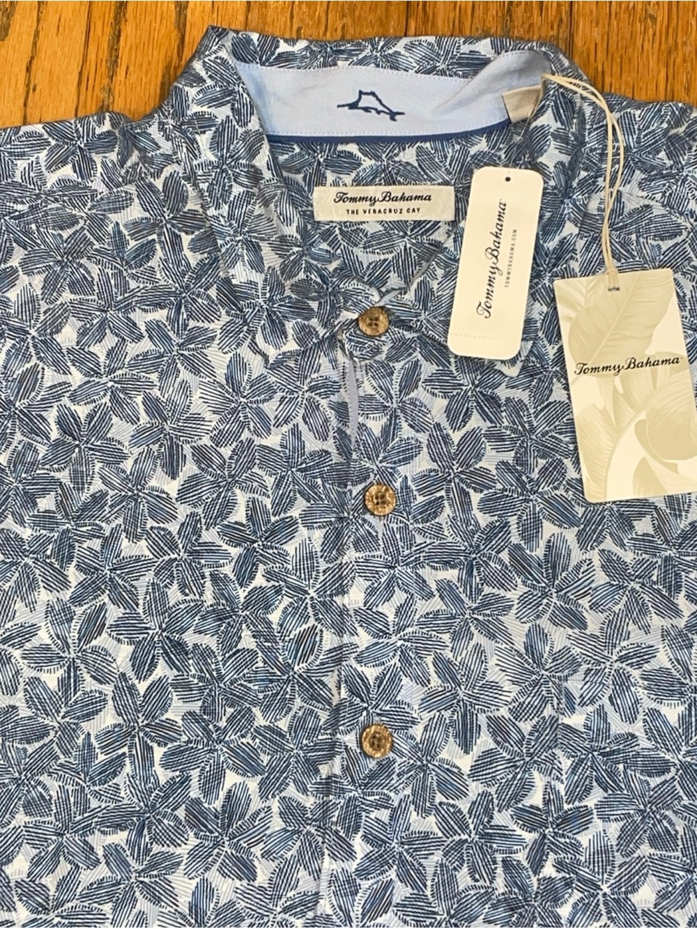 Tommy Bahama Navy and White Leaf-Print Casual Button-Down Shirt